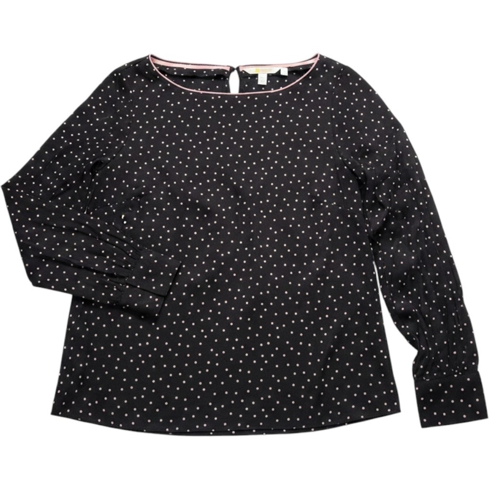 Boden Polka Dot Silk Blend Blouse Navy Pink Long Sleeve Top US 8 UK 12